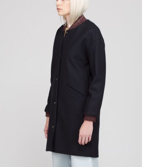 Des Petits Hauts MAURICETTE Stadium Coat Wool Marine Navy Size 1/Small - Picture 2 of 13